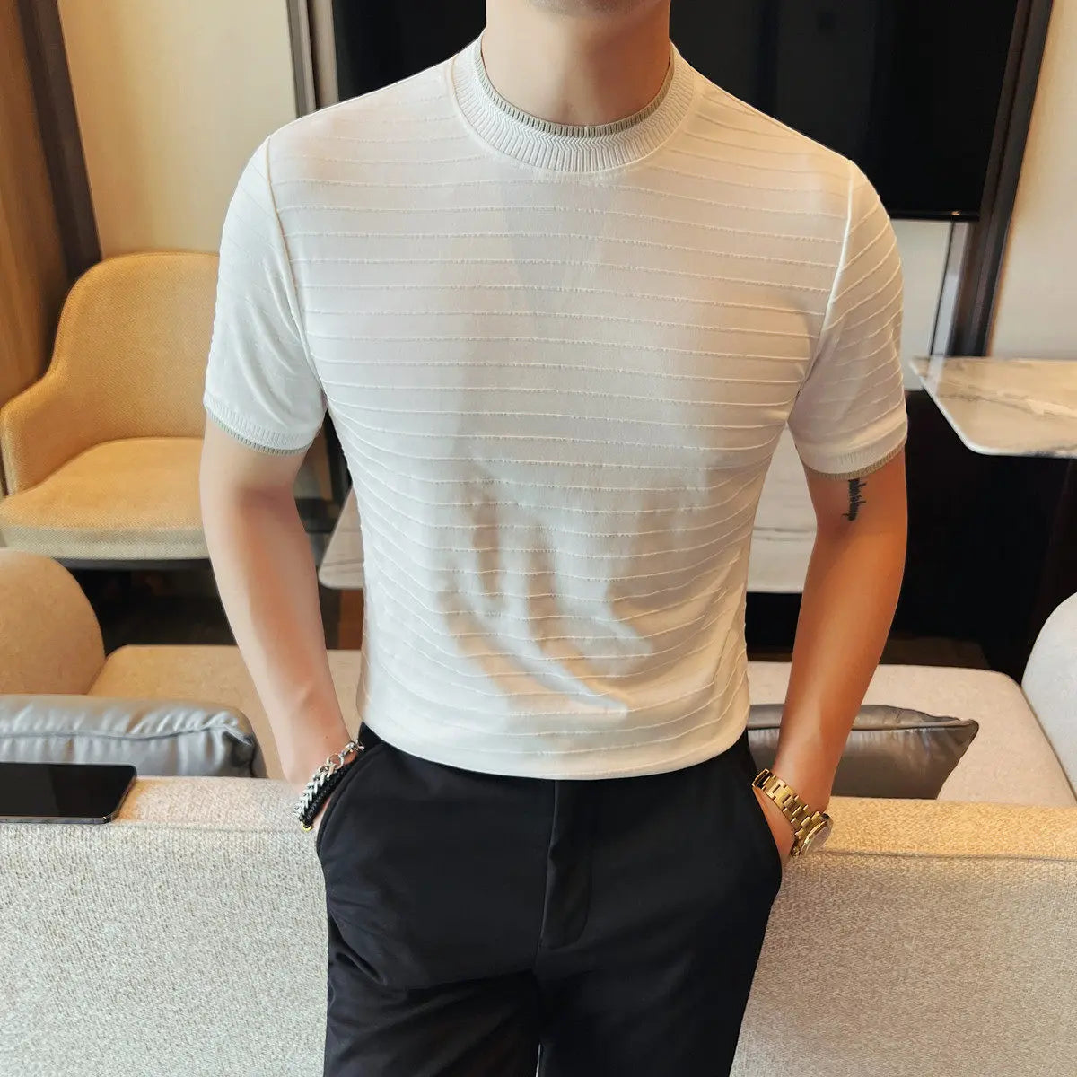 Slim Fit Striped Short-Sleeve T-Shirt