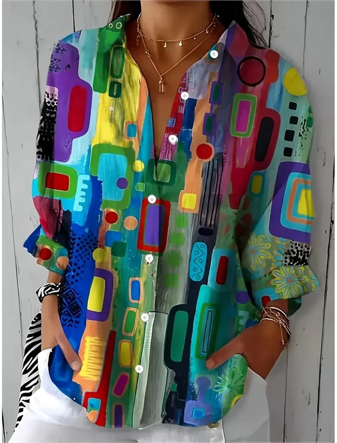 Women's Geometric Button Shirt