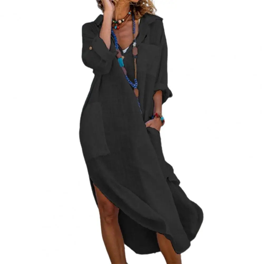 Women's Flowing Linen Long Shirt Dress