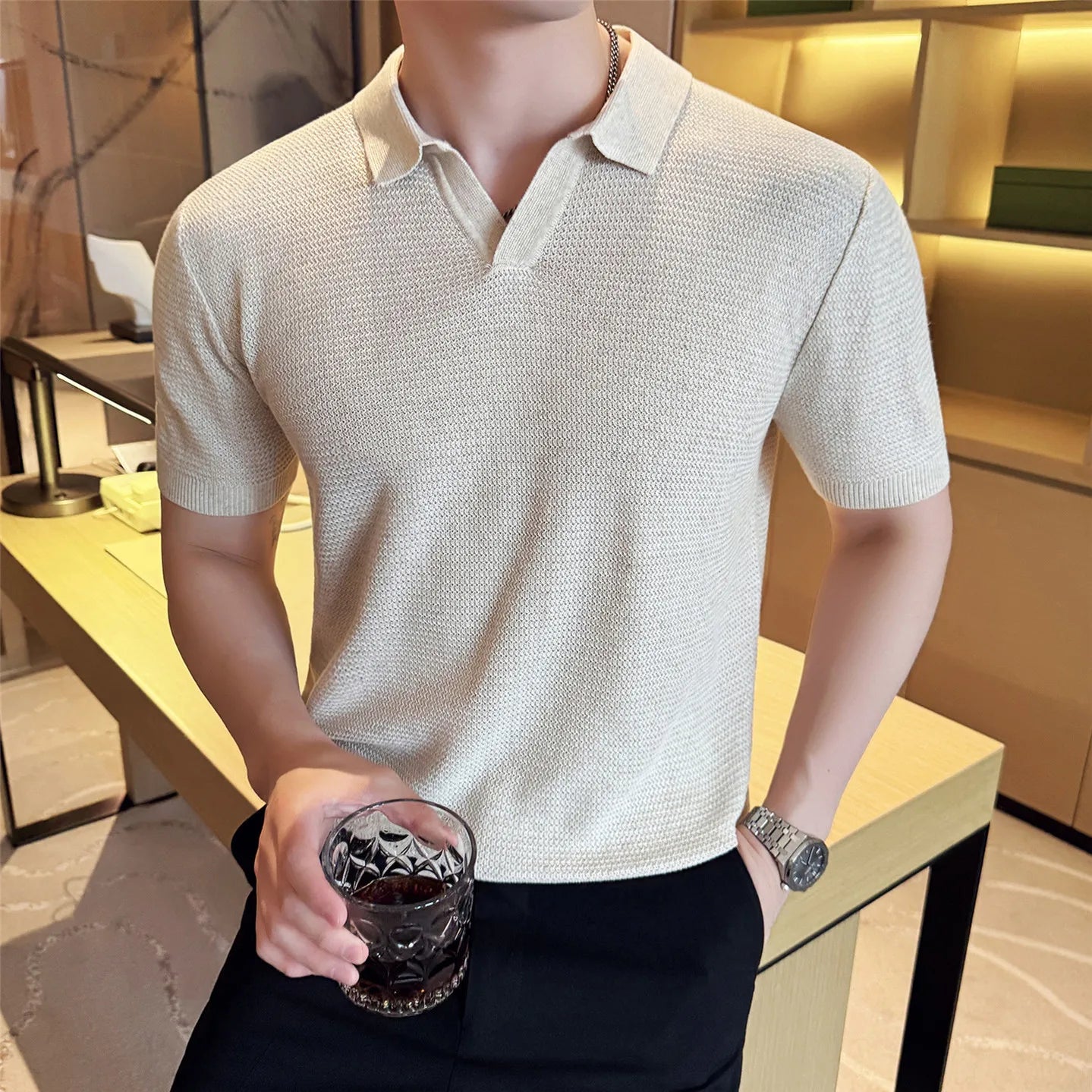 Slim Fit Silk Short-Sleeve Polo Shirt