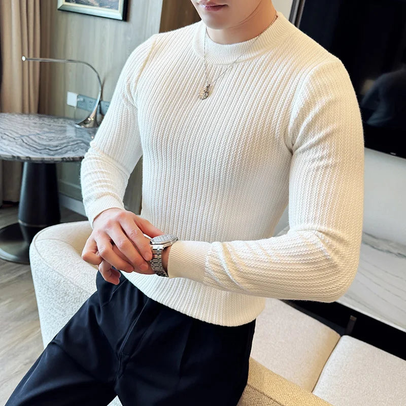Slim Fit Striped Long-Sleeve Knit Sweater