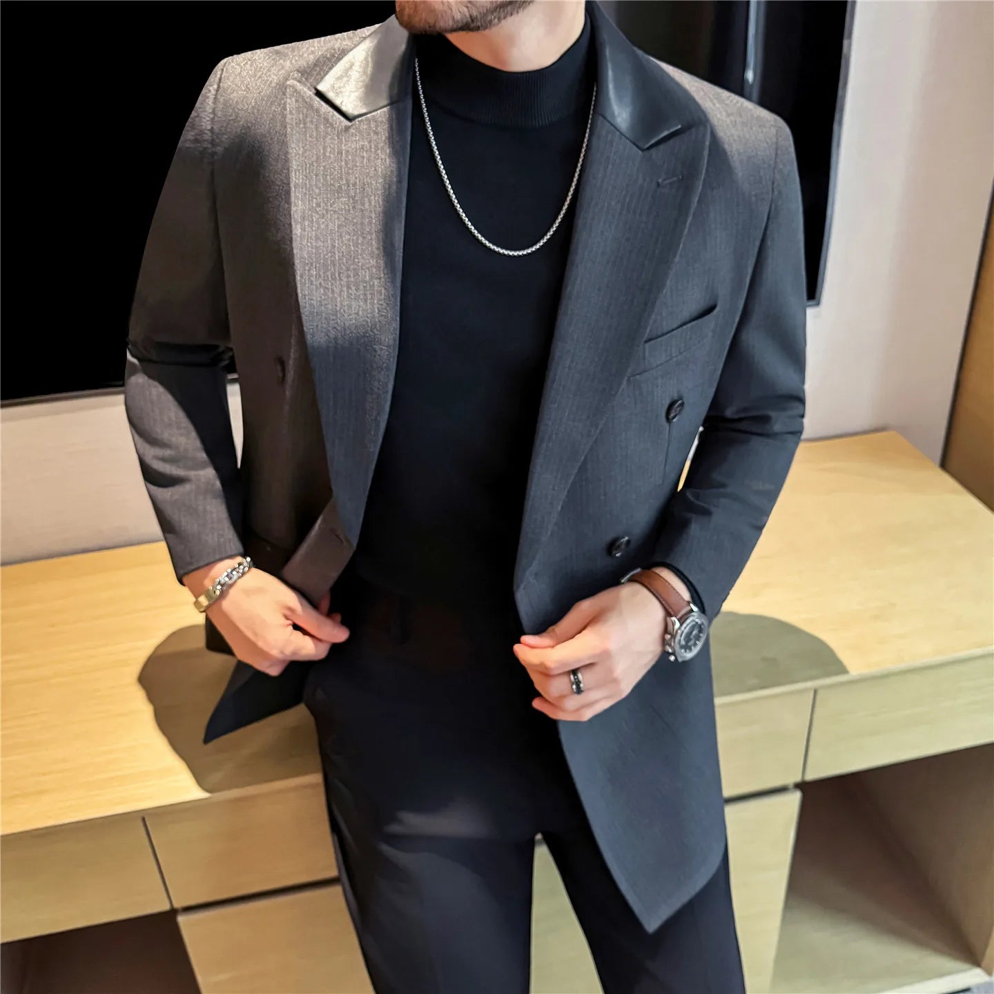 Slim Fit Leather Blazer