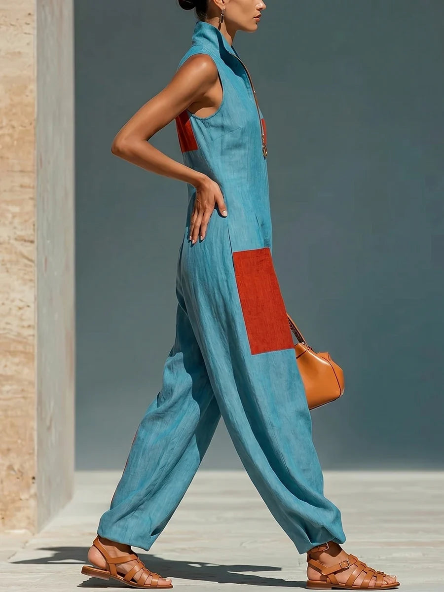Women's Contrast Patchwork Jumpsuit