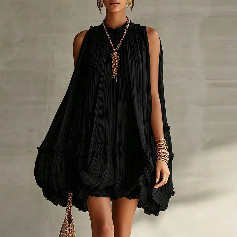 Women's Pleated Halter Mini Dress