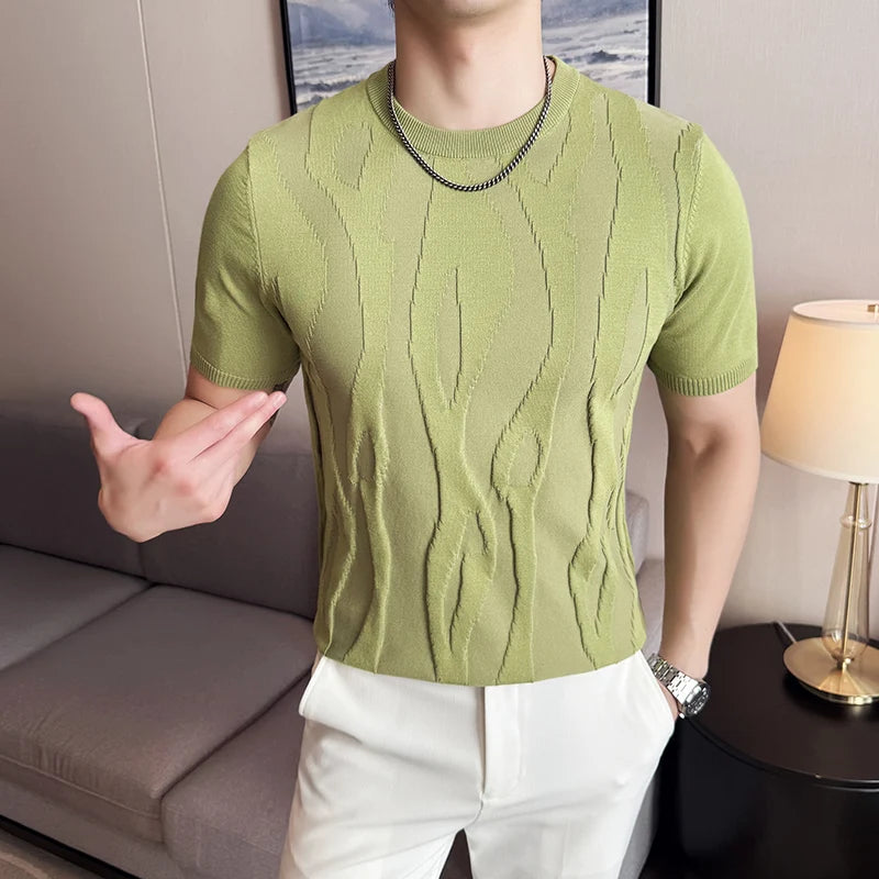 Slim Fit Short-Sleeve Knit Sweater