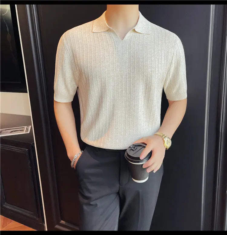 Slim Fit Linen Short-Sleeve Polo Shirt