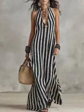 Women's Striped Halter Maxi Dress