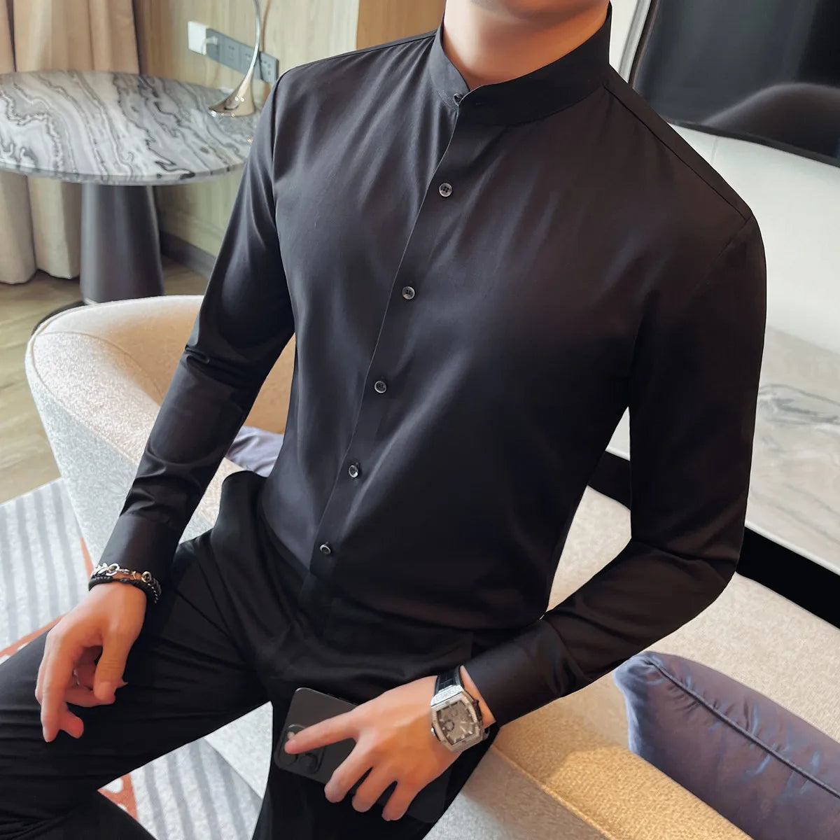Slim Fit Long-Sleeve Tuxedo Shirt
