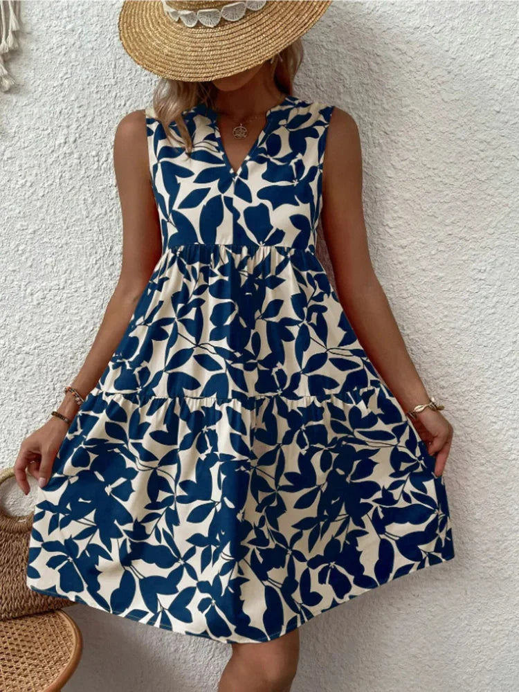 Women's Boho Print Ruffled Mini Dress