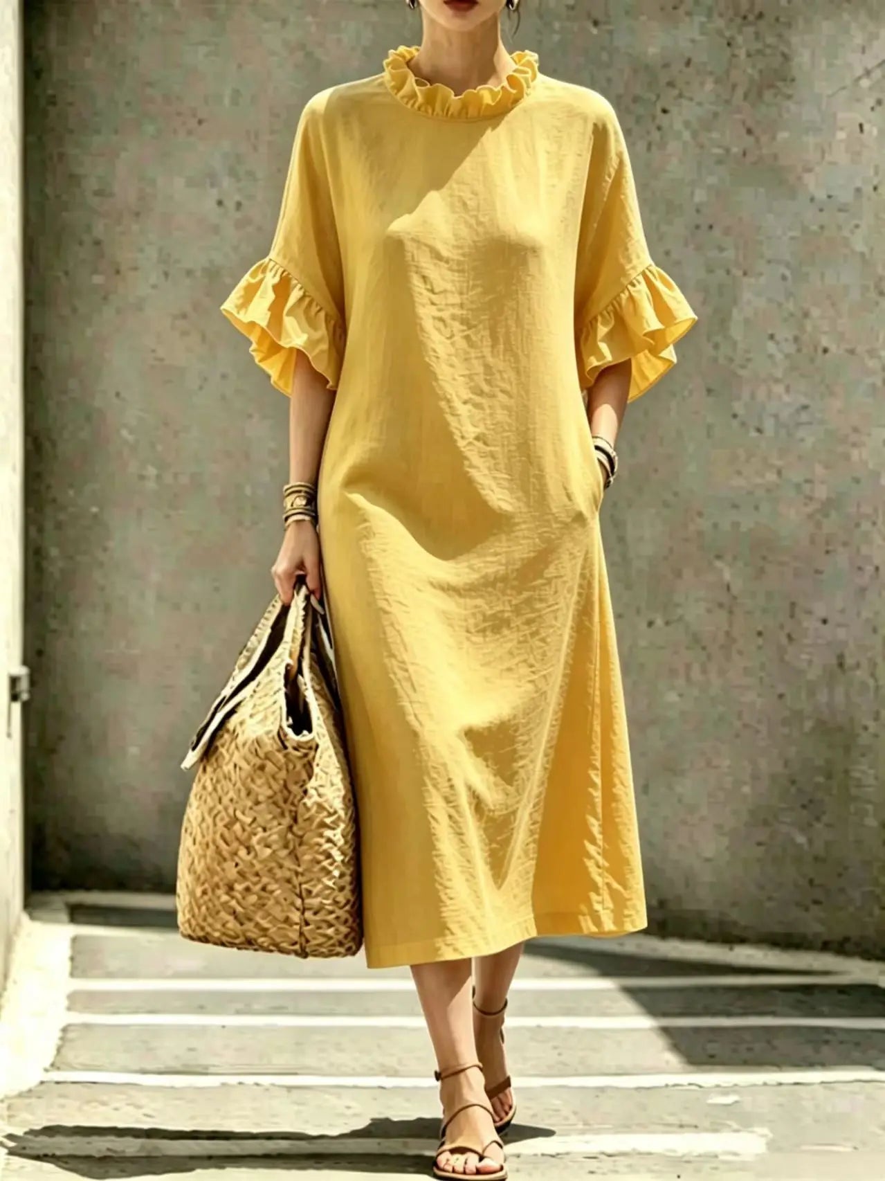 Women's Ruffle Sleeve Midi Dress