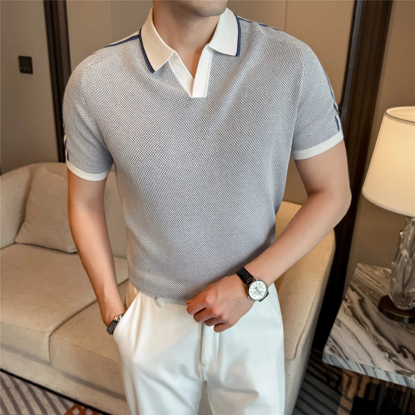 Slim Fit Silk Short-Sleeve Polo Shirt