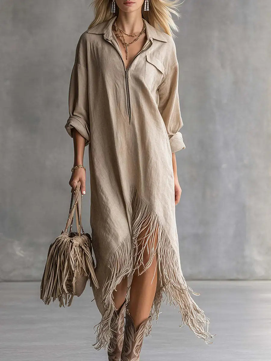 Women's Fringe Hem Midi Dress
