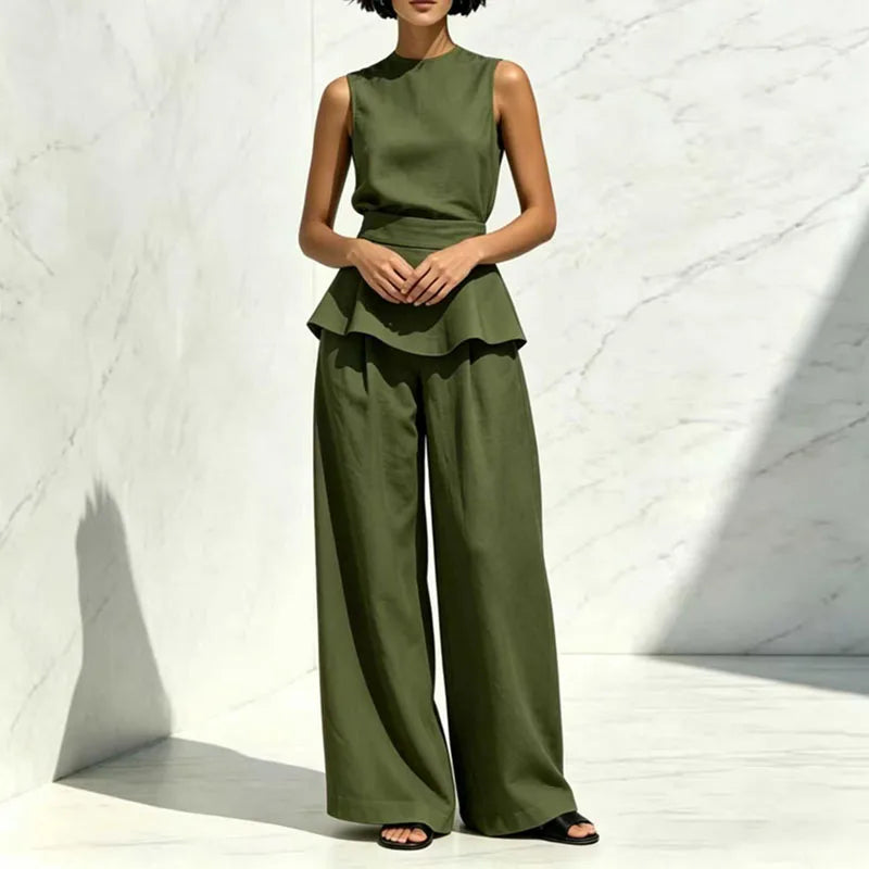 Women's Sleeveless Wide Leg Pants Set