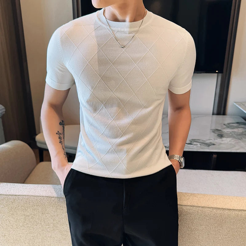 Slim Fit Short-Sleeve Knit Sweater