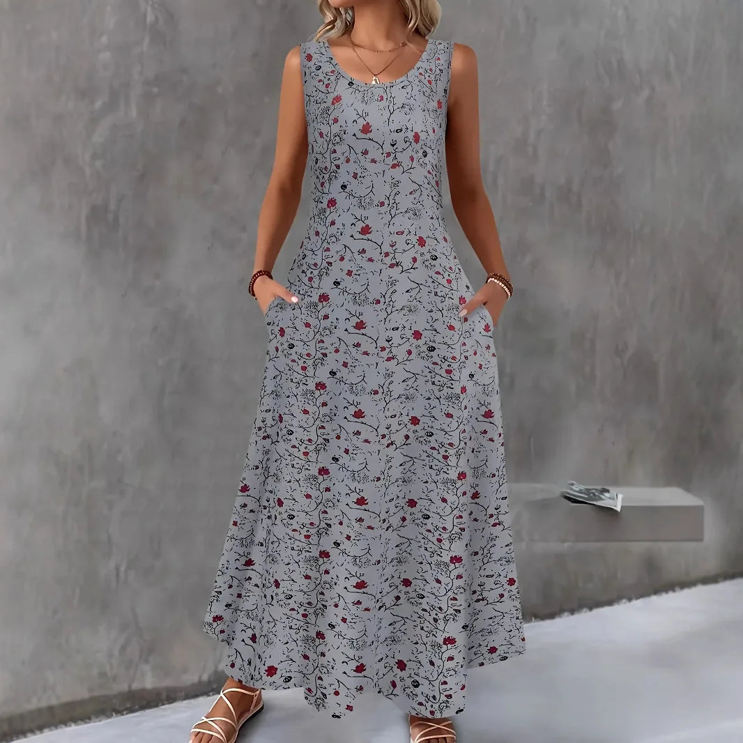 Women's Boho Floral Pocket Maxi Dress