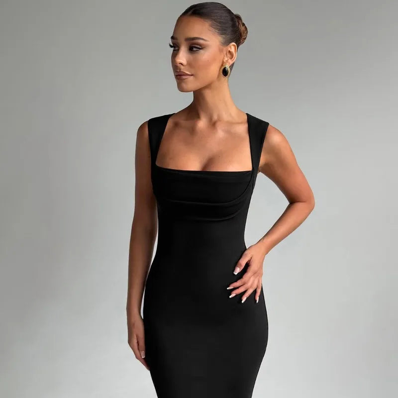 Square neck sleeveless bodycon maxi dress