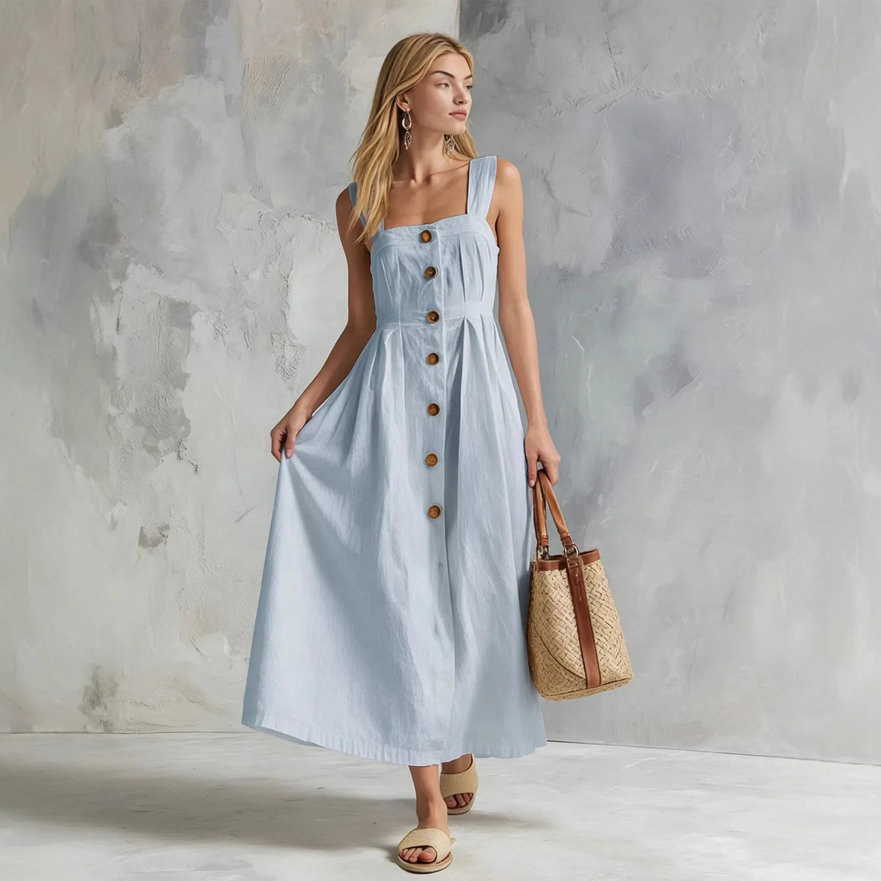 Women's Linen Button Maxi Dress