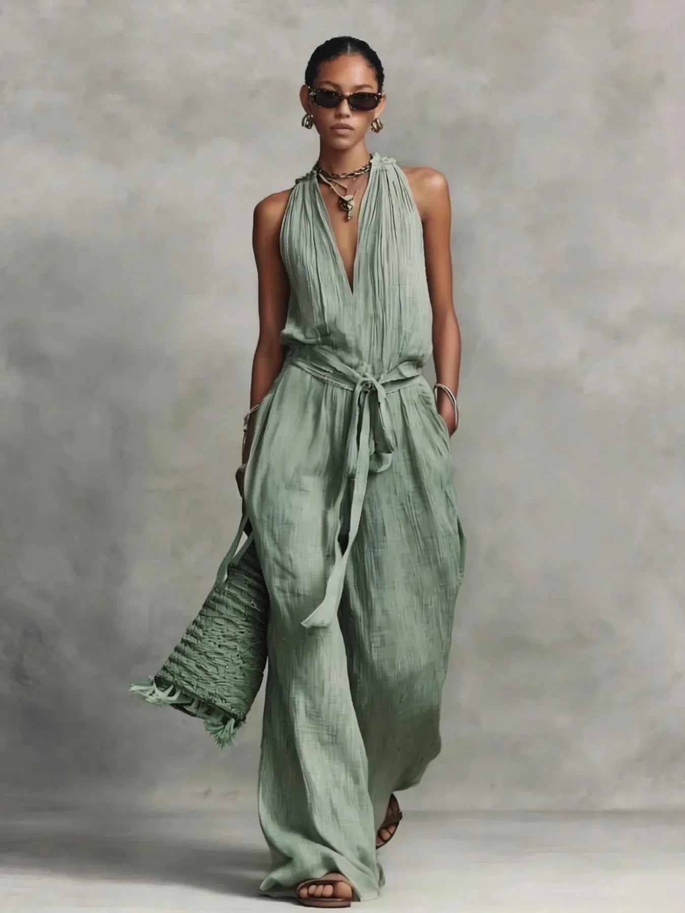 Women's Front Tie Wide Leg Jumpsuit