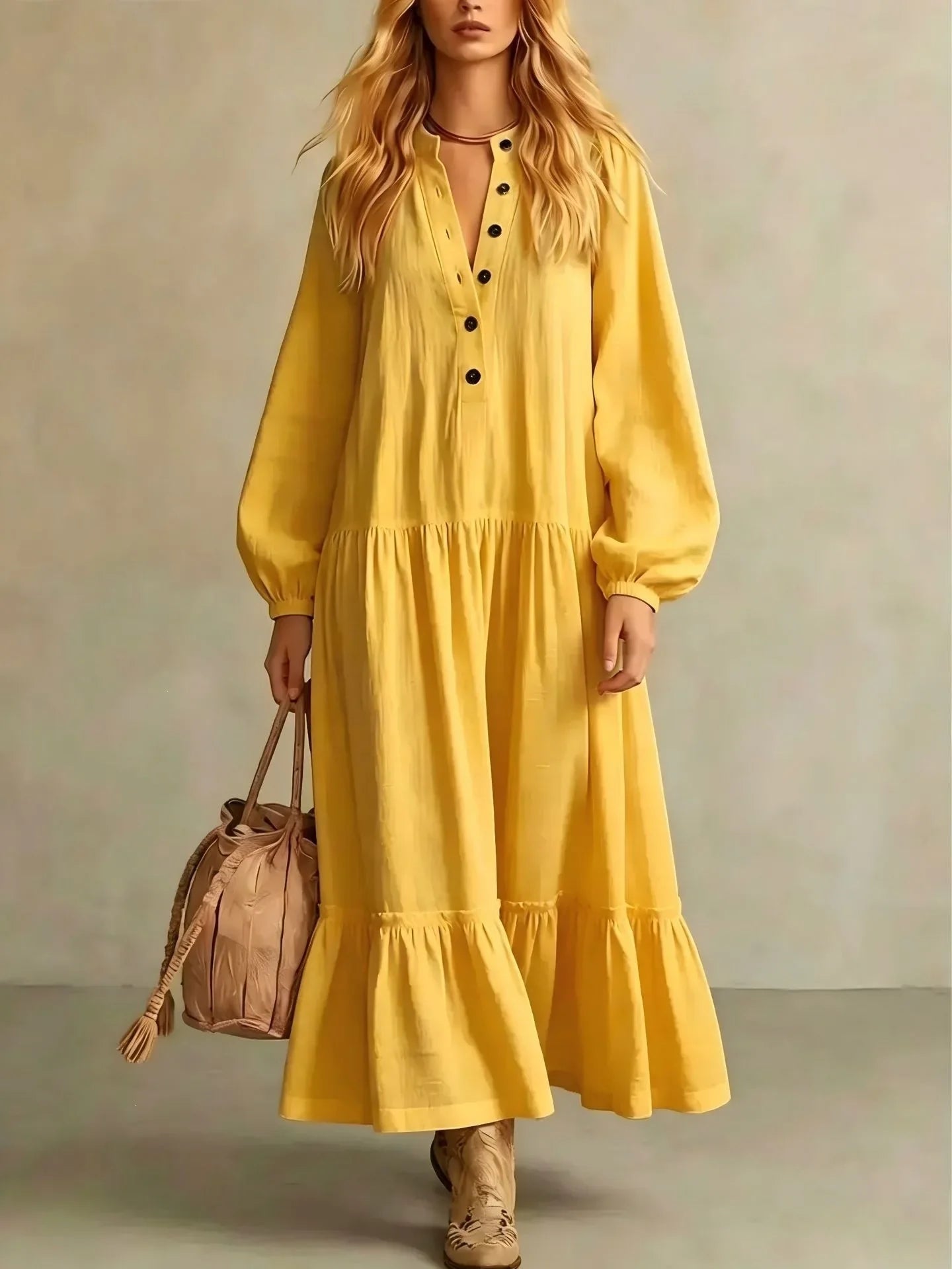 Women's Button Front Tiered Maxi Dress