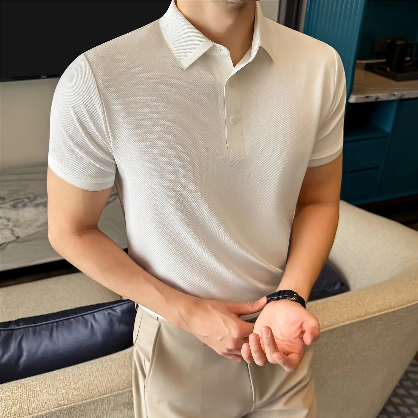 Slim Fit Silk Short-Sleeve Polo Shirt