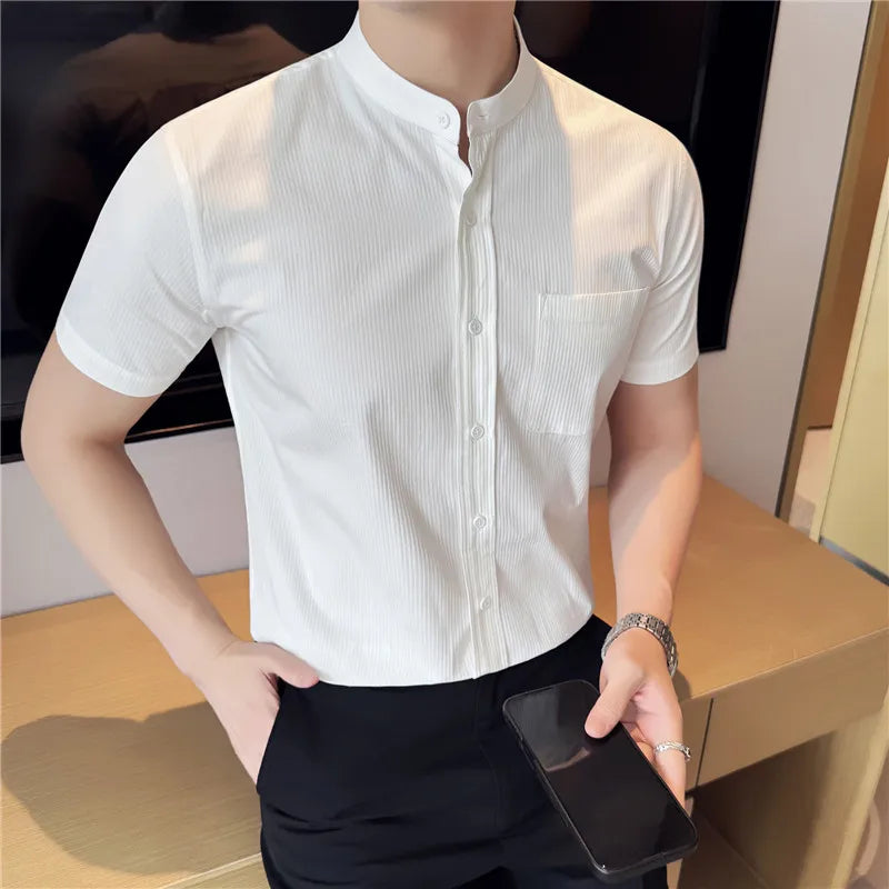 Slim Fit Striped Short-Sleeve Dress Shirt