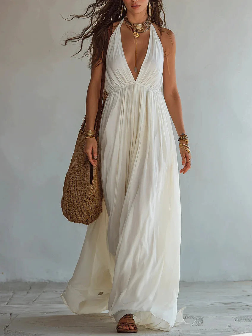 Women's Deep V Neck Maxi Dress