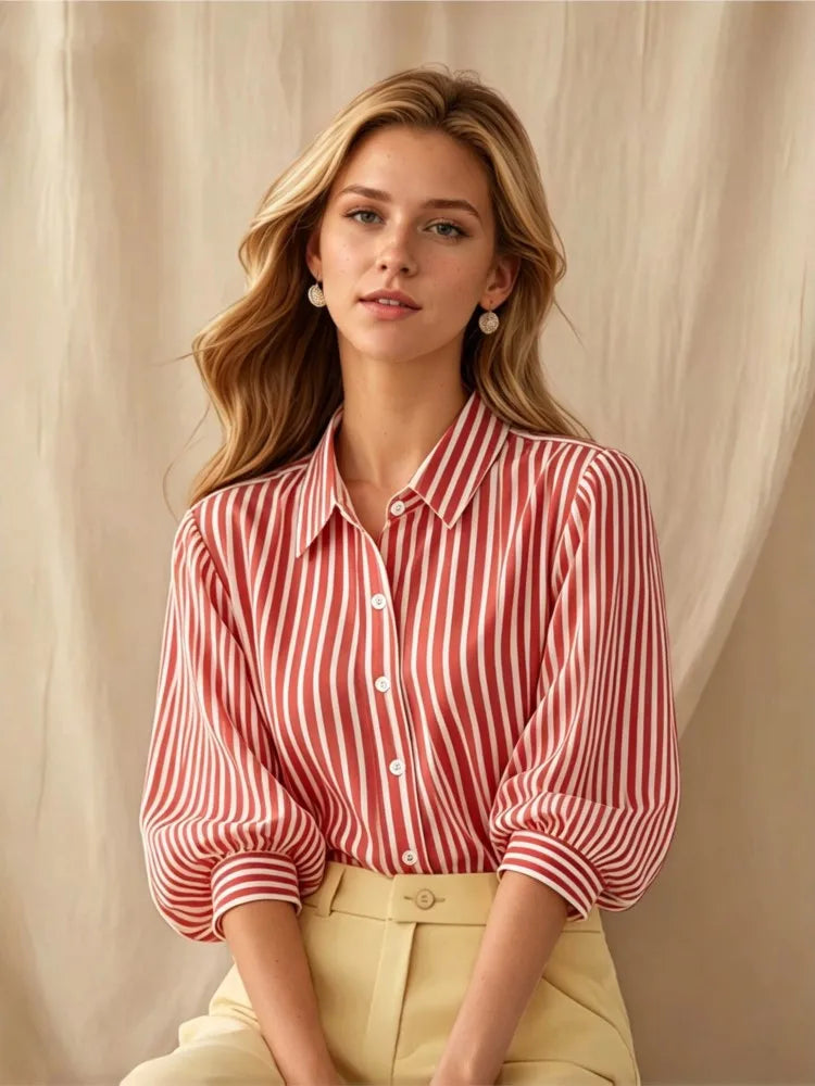 Women's Striped Puff Sleeve Shirt