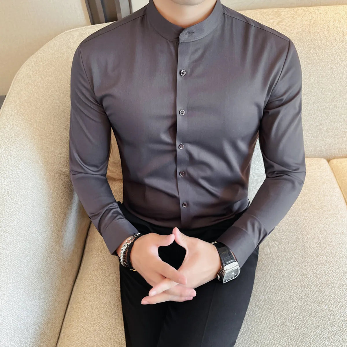 Slim Fit Long-Sleeve Tuxedo Shirt
