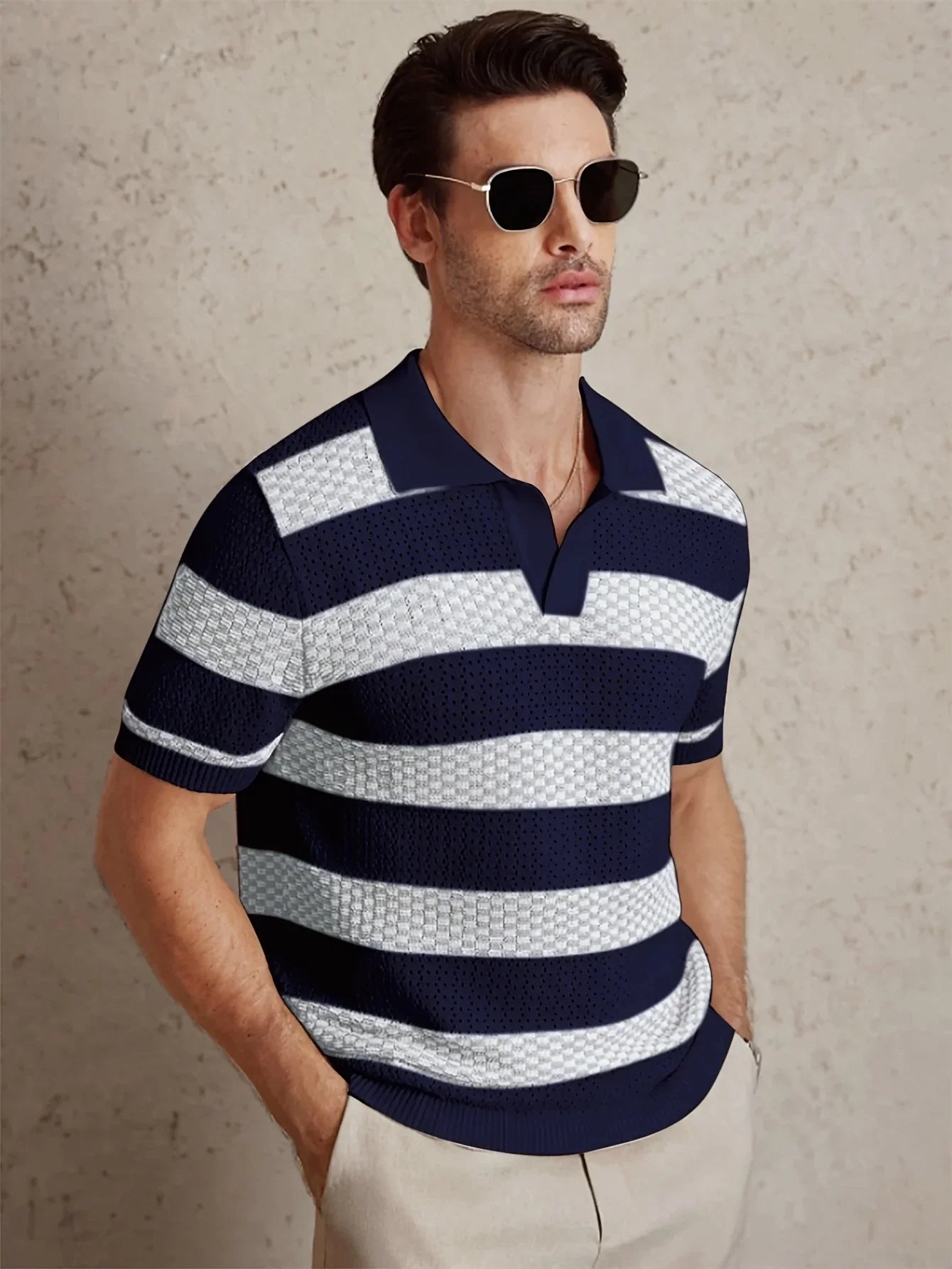 Women's Striped Knit Polo Shirt