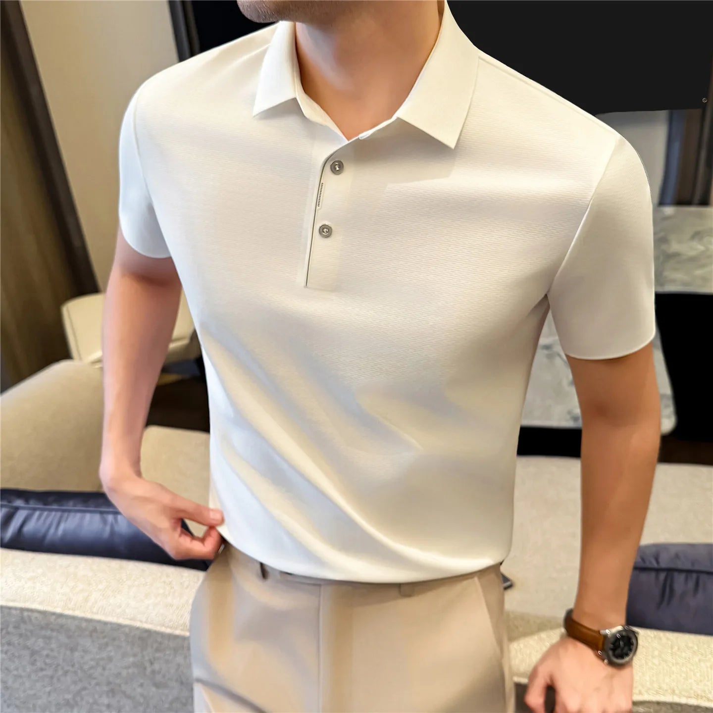 Slim Fit Silk Short-Sleeve Polo Shirt