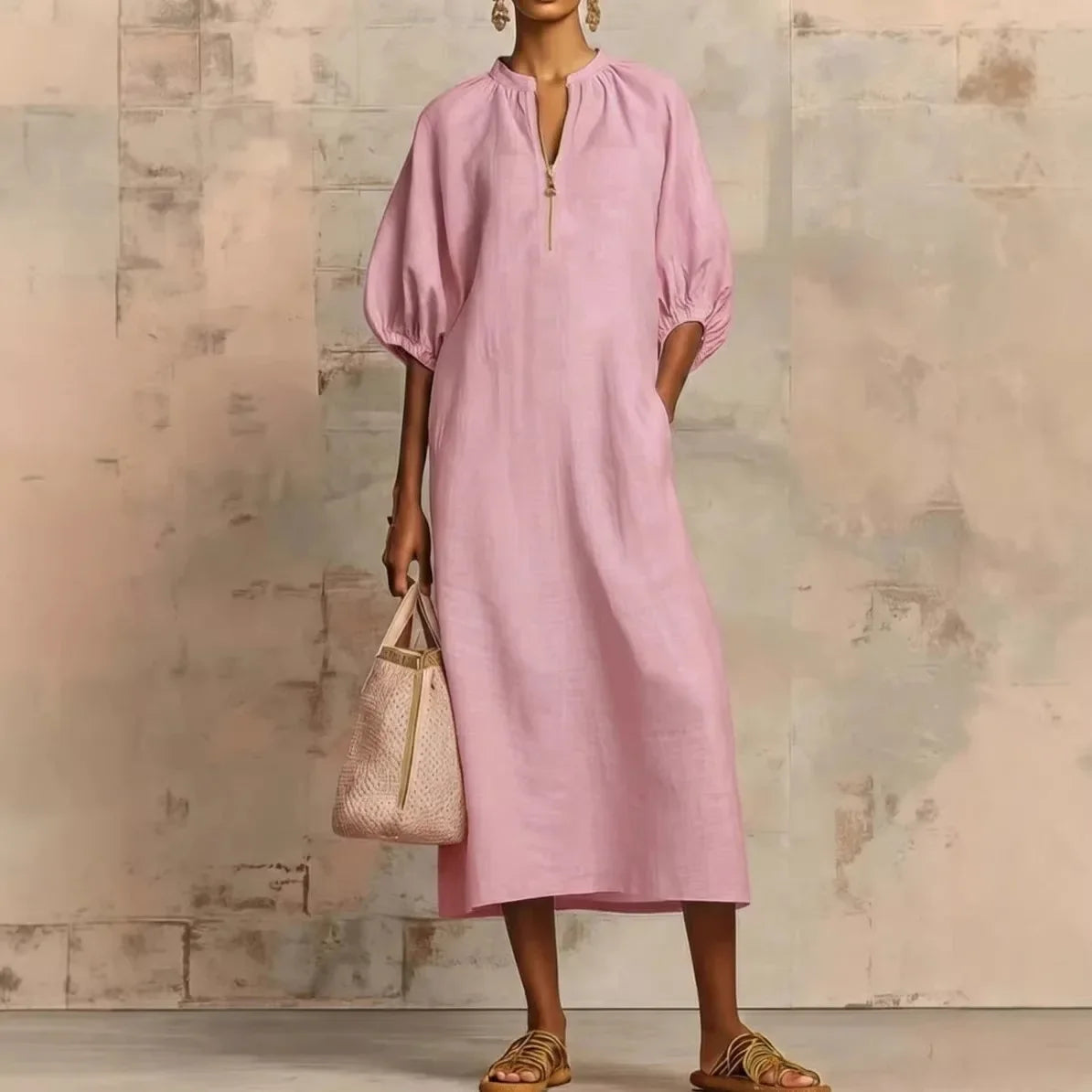 Women's Puff Sleeve Midi Dress