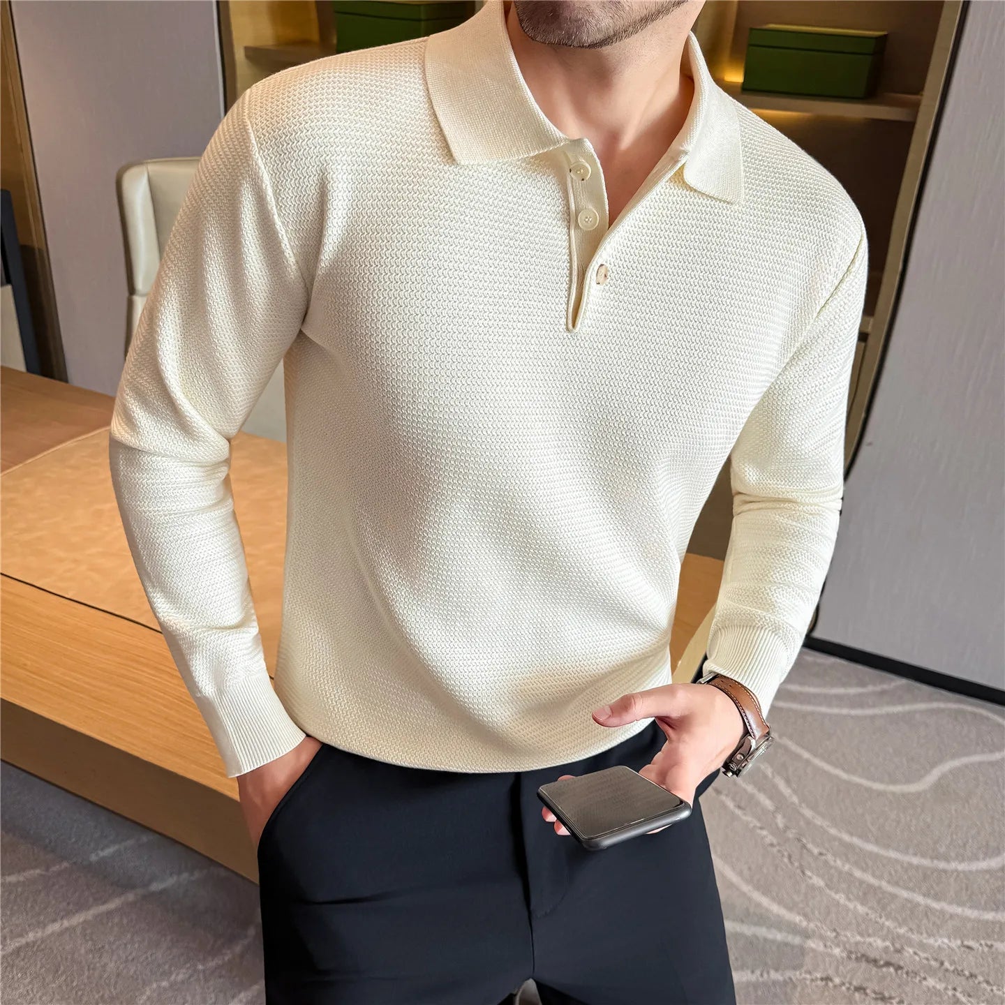 Slim Fit Long-Sleeve Polo Shirt