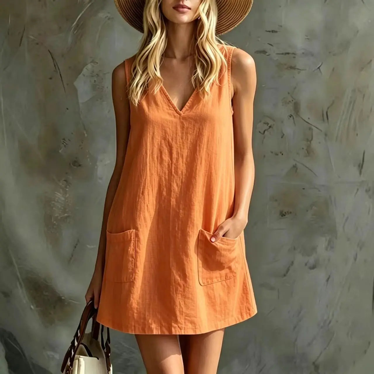Women's Linen Pocket Mini Dress