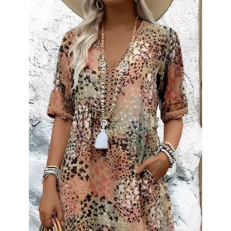 Women's Boho Printed Midi Dress