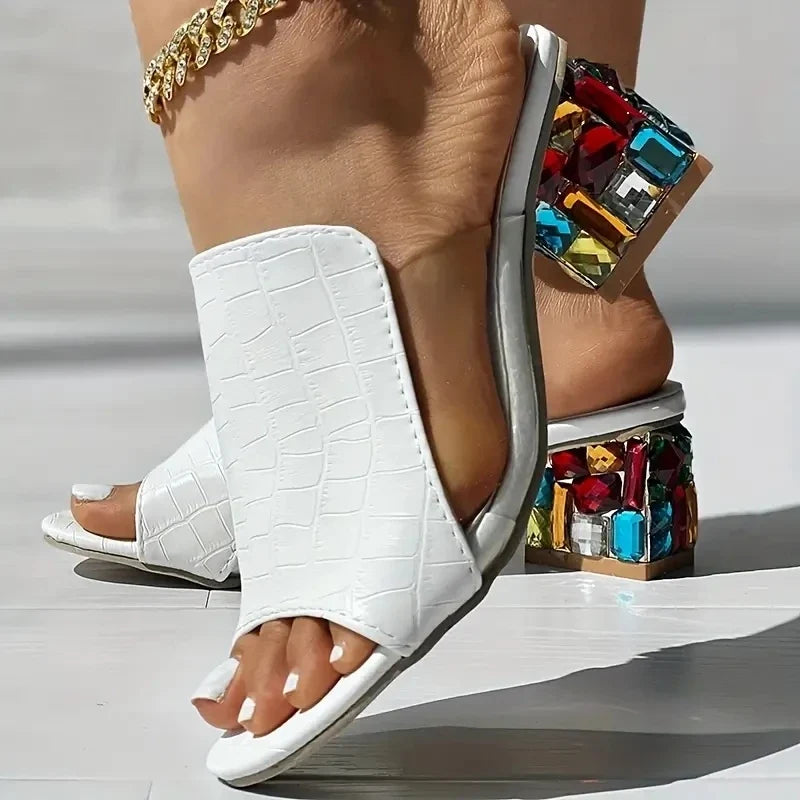 Women's Crystal Block Heel Sandals