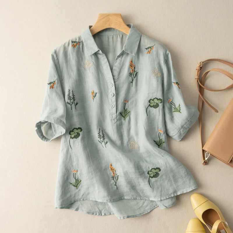 Women's Embroidered Linen Blouse