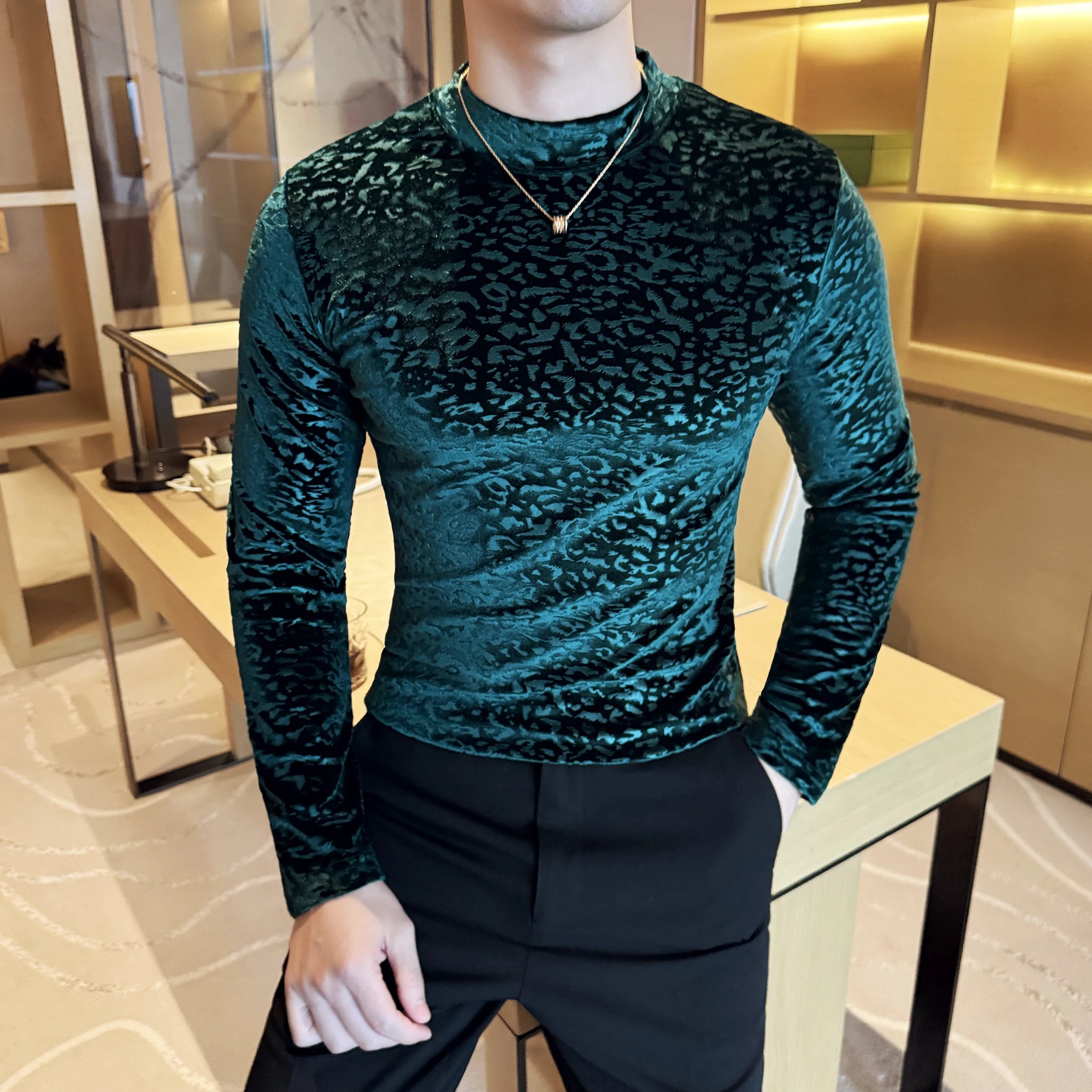 Slim Fit Velvet Long-Sleeve T-Shirt