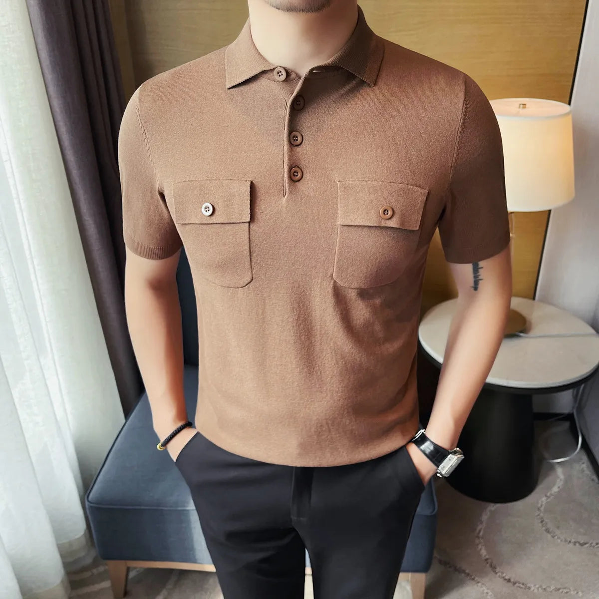 Slim Fit Silk Short-Sleeve Polo Shirt