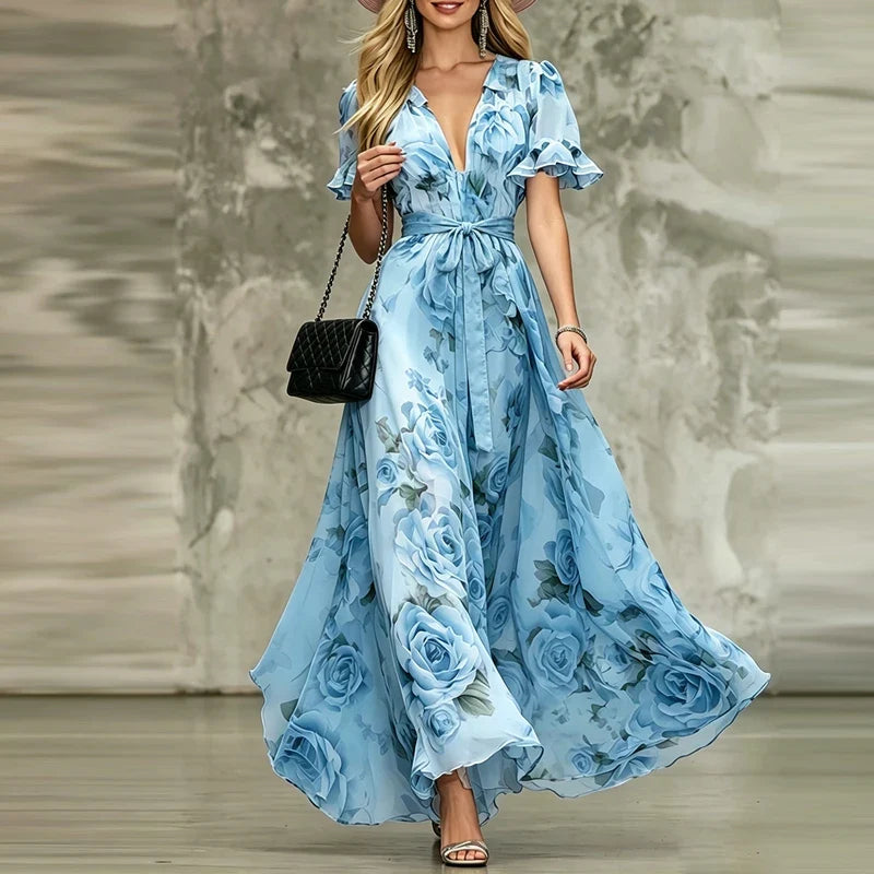 Women's Floral Chiffon Maxi Dress