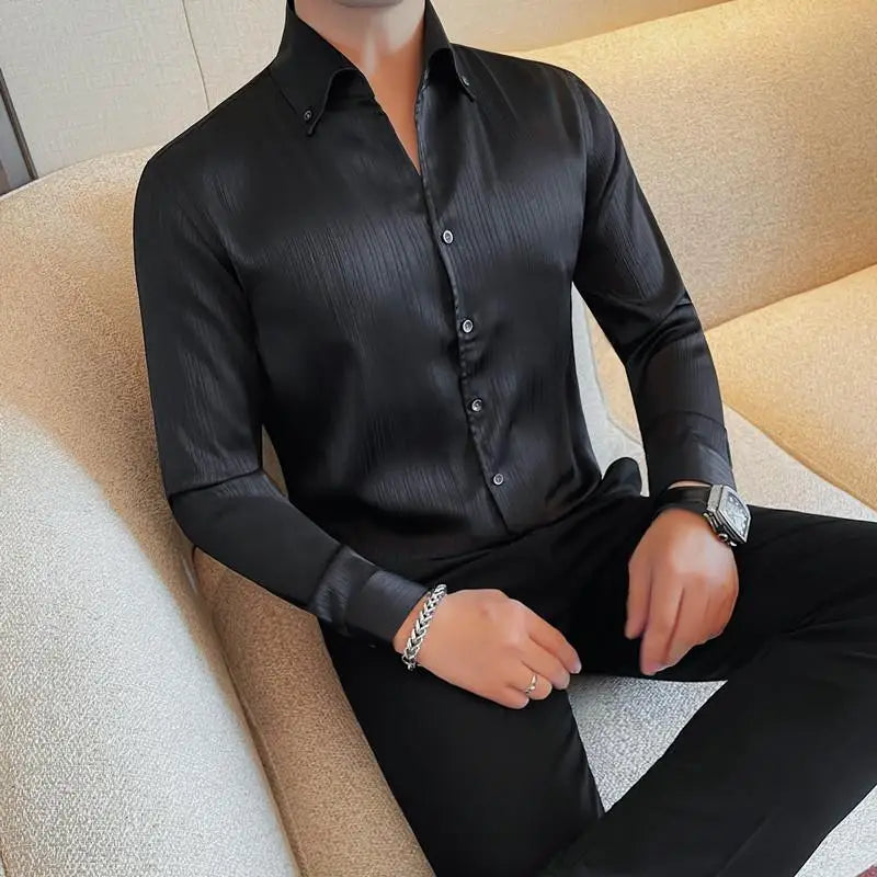 Slim Fit Striped Long-Sleeve Tuxedo Shirt