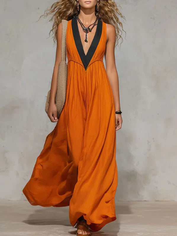 Women's V Neck Flowy Maxi Dress