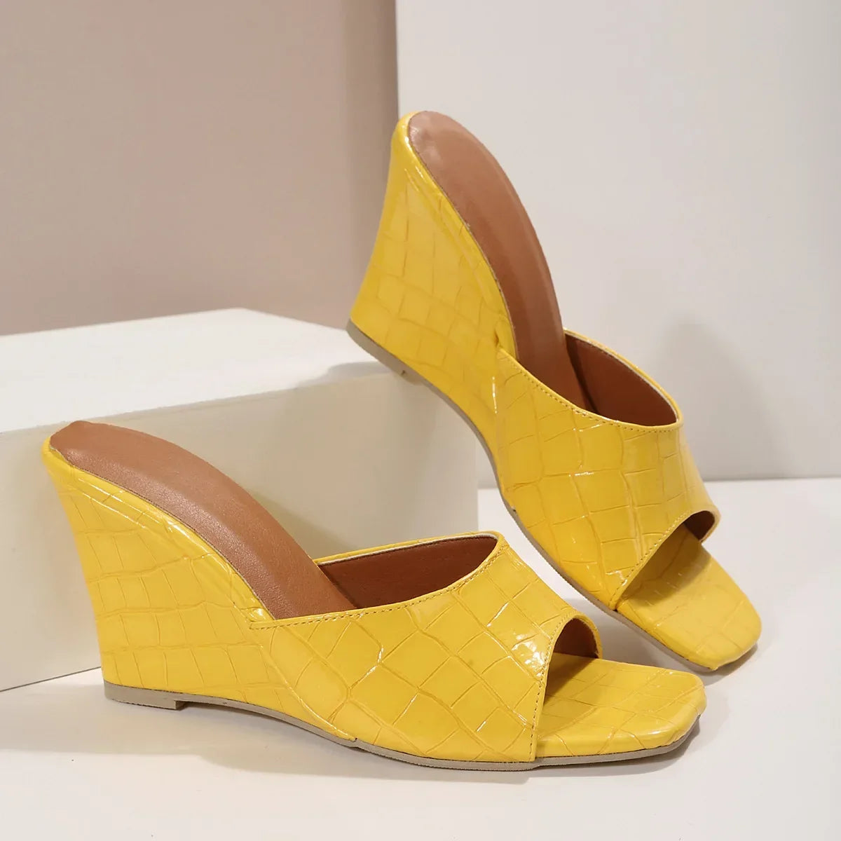 Women's Leather Embossed Wedge Sandals