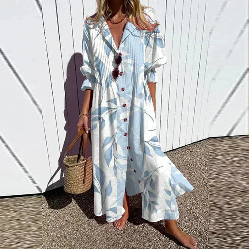 Women's Printed Maxi Shirt Dress