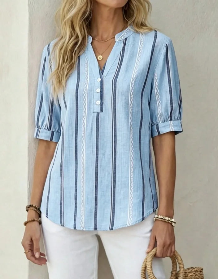 Women's Striped V Neck Blouse