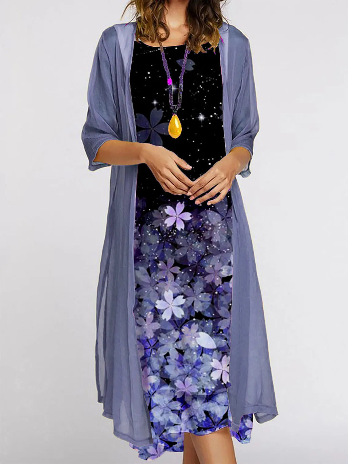Women's Floral Cardigan Midi Dress