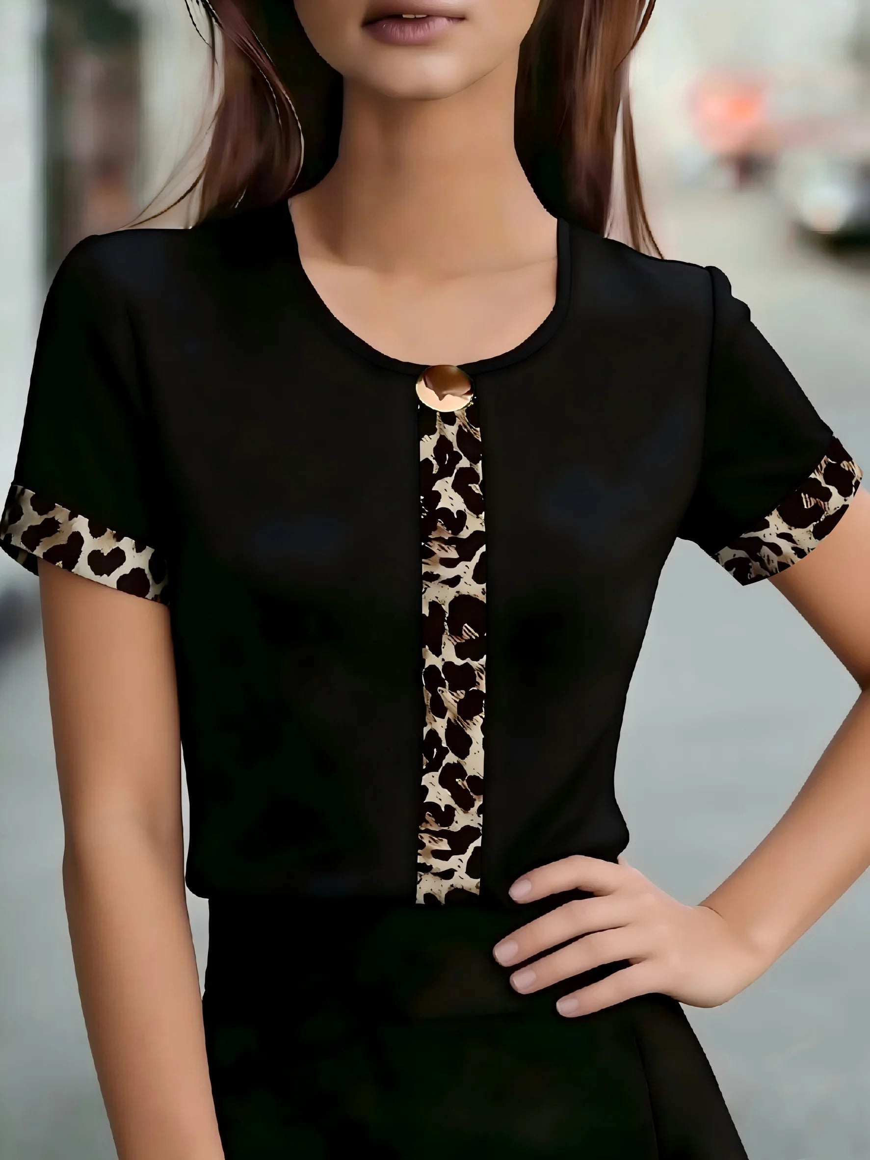 Women's Leopard Trim Blouse