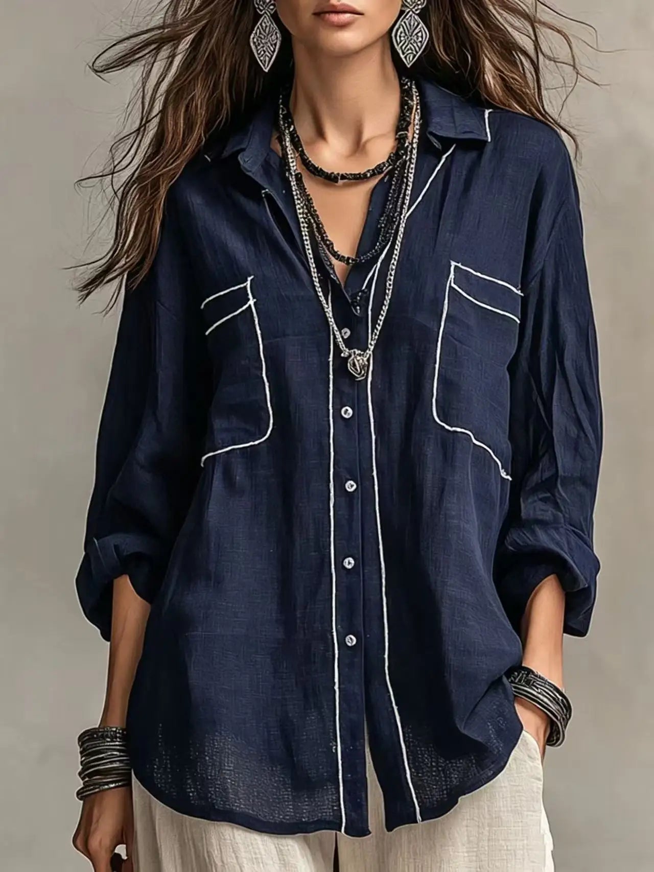Women's Casual Linen Blend Blouse