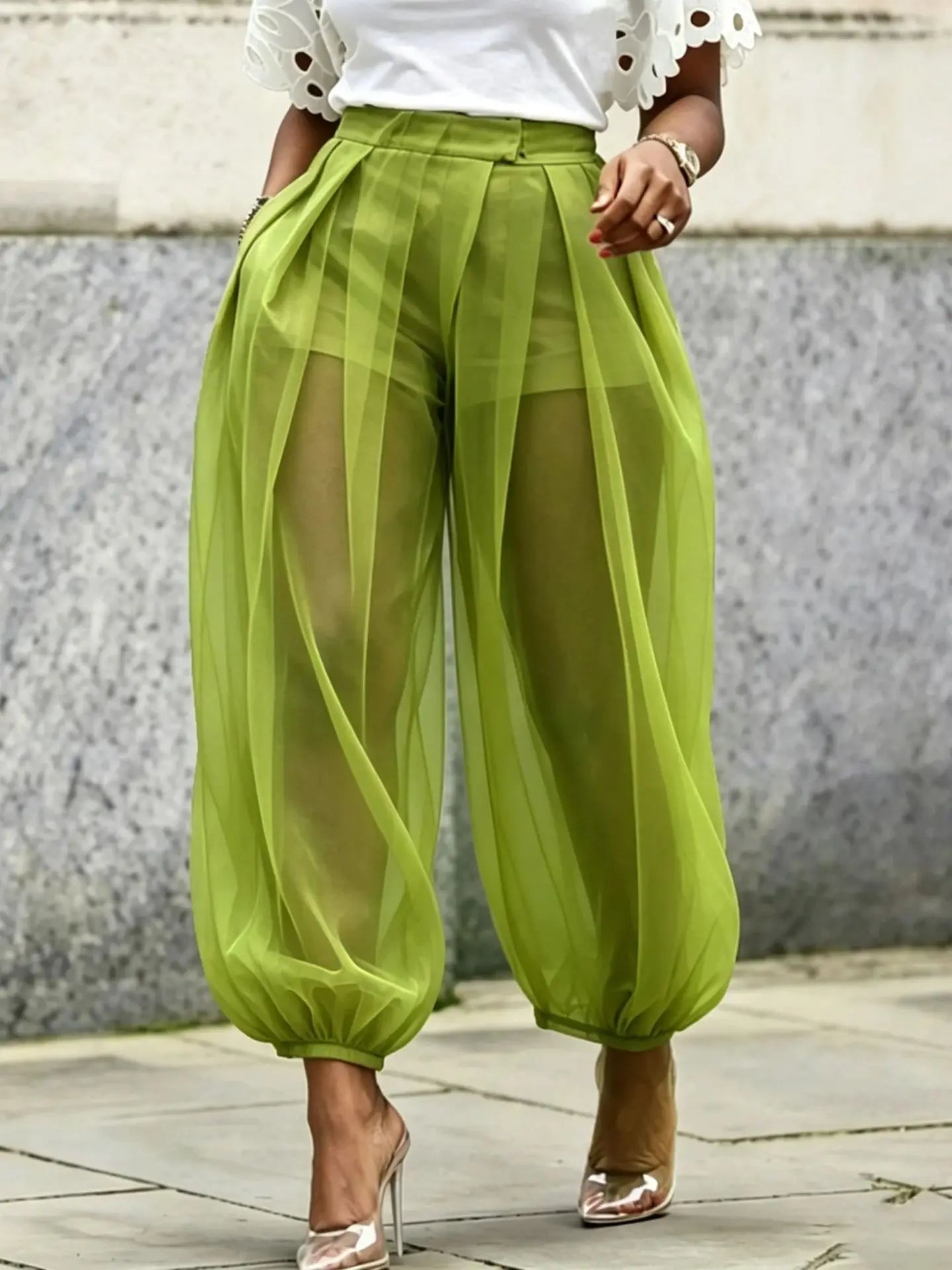 Women's Sheer Mesh Balloon Trousers