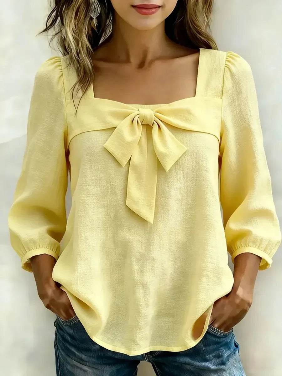 Women's Soft Bow Detail Square Neck Blouse