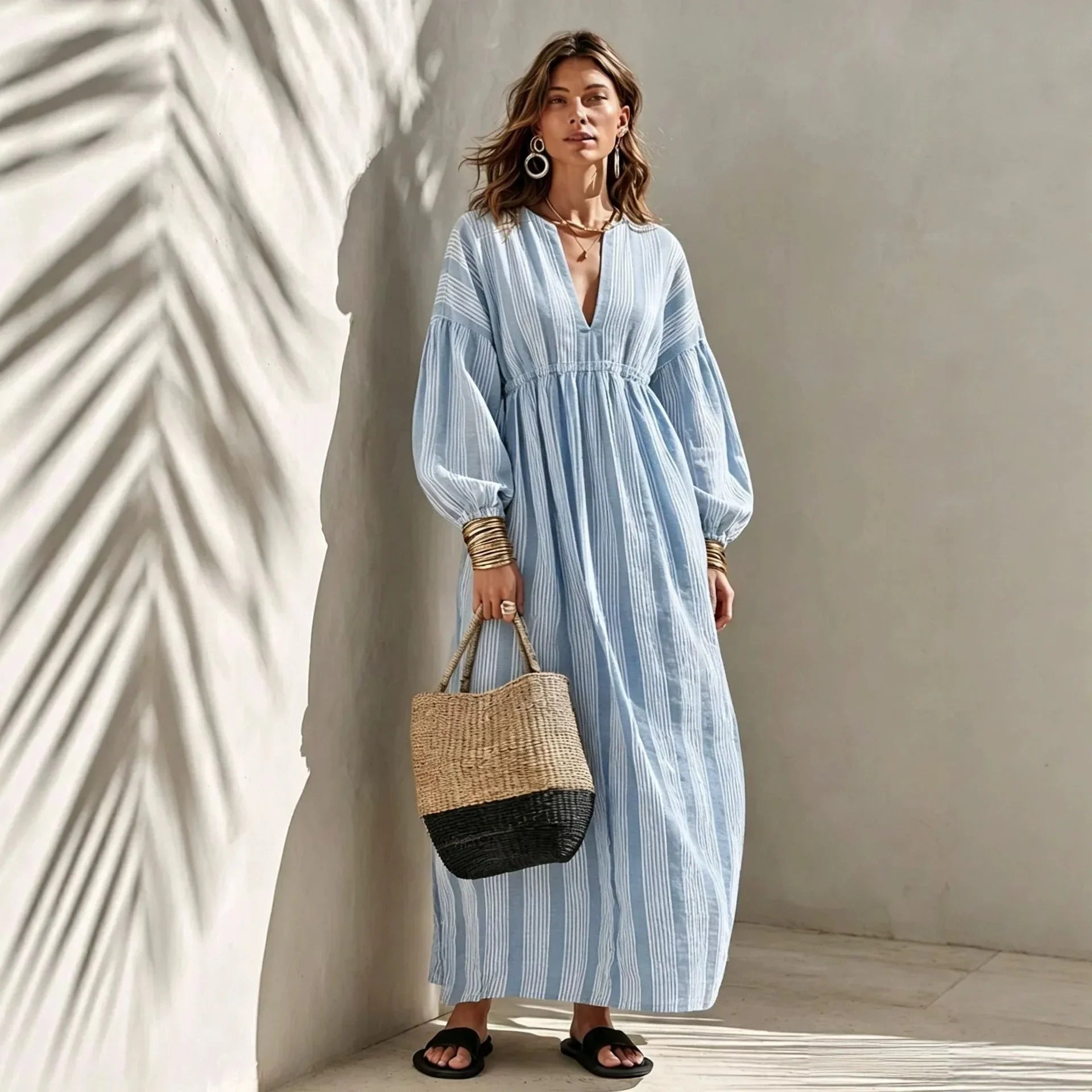 Women's Relaxed Striped Midi Dress